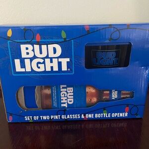 Bud Light Blue Pint Glass Set with Bottle Opener